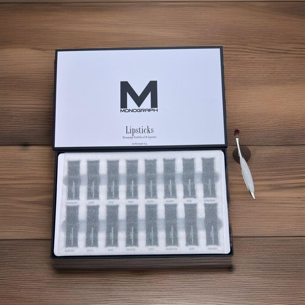 Monograph Collection Cream Lipsticks Portfolio 16PC + Bonus Brush New Sealed